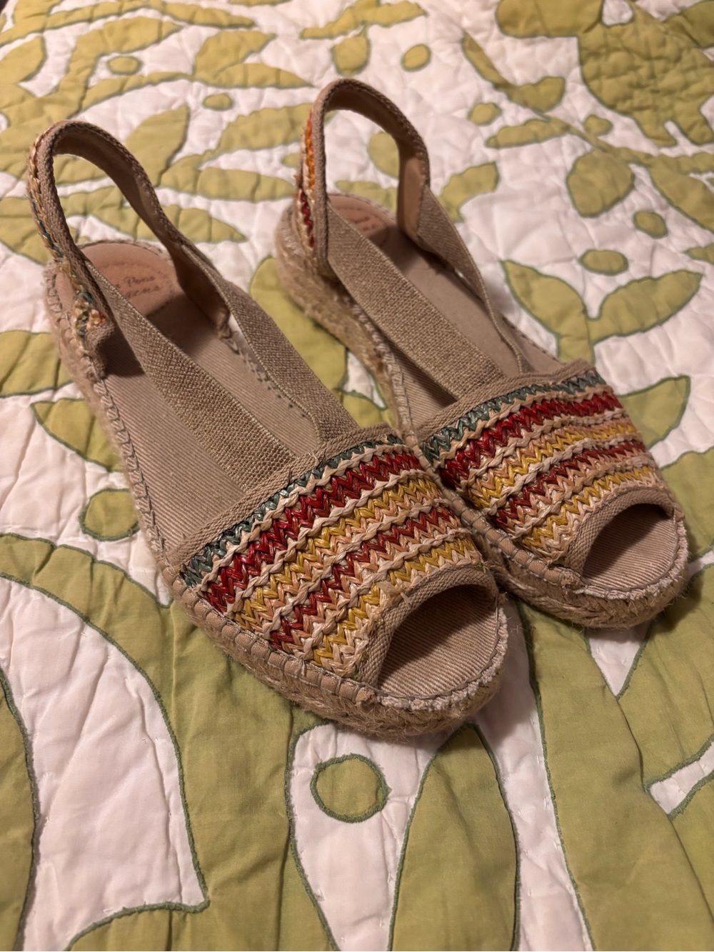 Beige Espadrille Slingback Sandals with Multicolor Woven Stripes